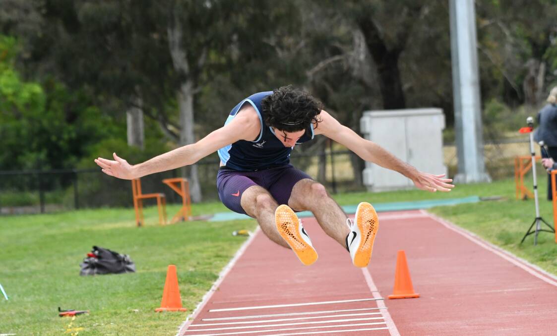 Eaglehawk's Cameron Greenwood competes in the triple jump at Bendigo on Saturday. Picture by Luke West