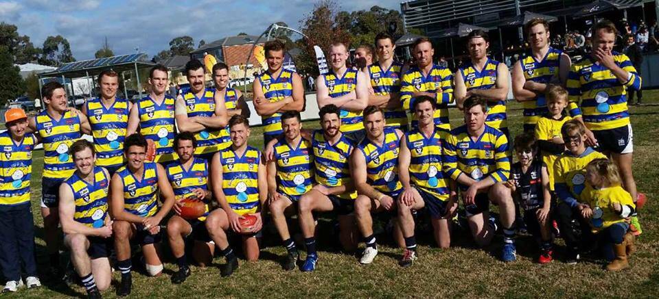 GOOD CAUSE: Strathfieldsaye players in the specially-designed Give Me 5 For Kids jumpers they wore on Saturday. Picture: STRATHFIELDSAYE FACEBOOK
