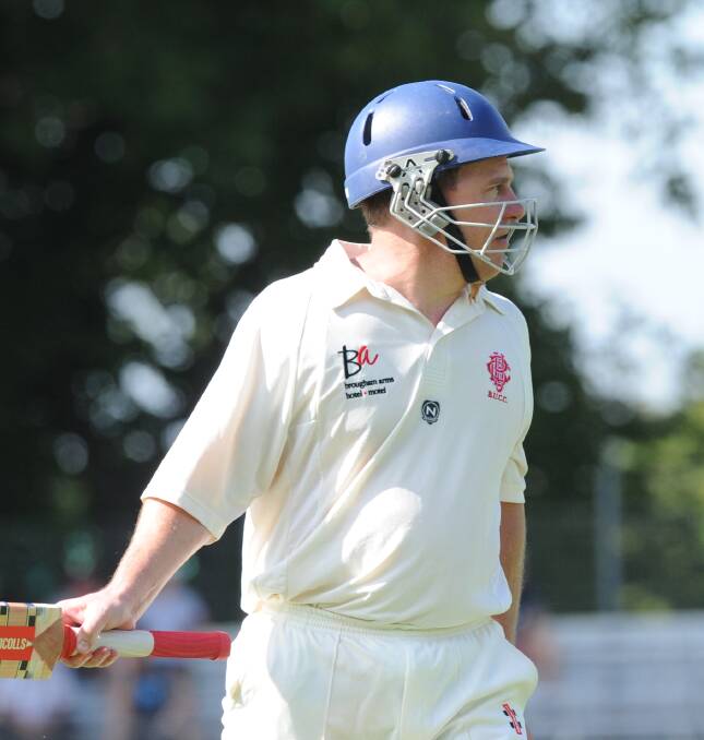 Heath Behrens leaves the crease for the last time after his dismissal in March's grand final against Eaglehawk.