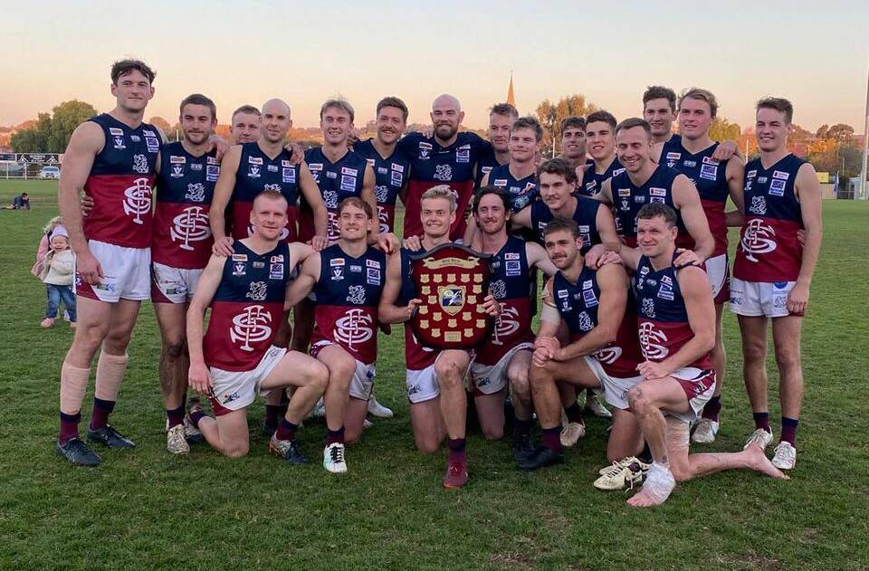 Sandhurst players with the Ron Best Memorial Shield after Saturday's win over Golden Square at Wade Street. Picture by Luke West