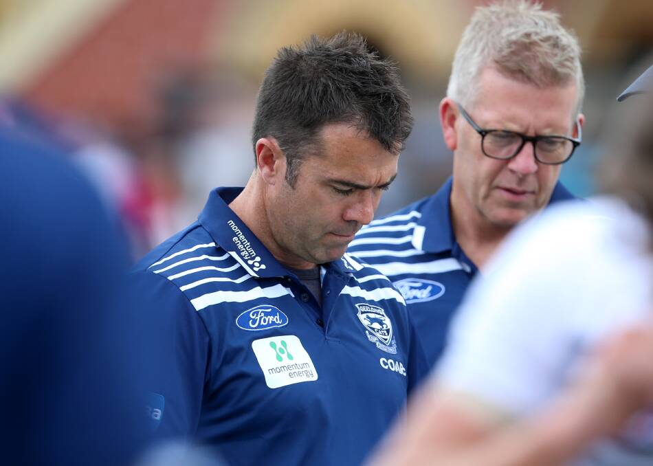 Geelong coach Chris Scott at the QEO on Sunday. Picture: GLENN DANIELS
