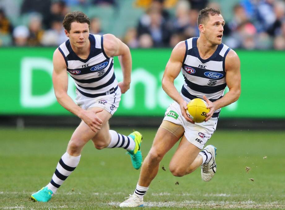 MIDFIELD DYNAMOS: Geelong's reigning Brownlow medallist Patrick Dangerfield and captain Joel Selwood will play on the QEO on Sunday. Picture: GETTY IMAGES