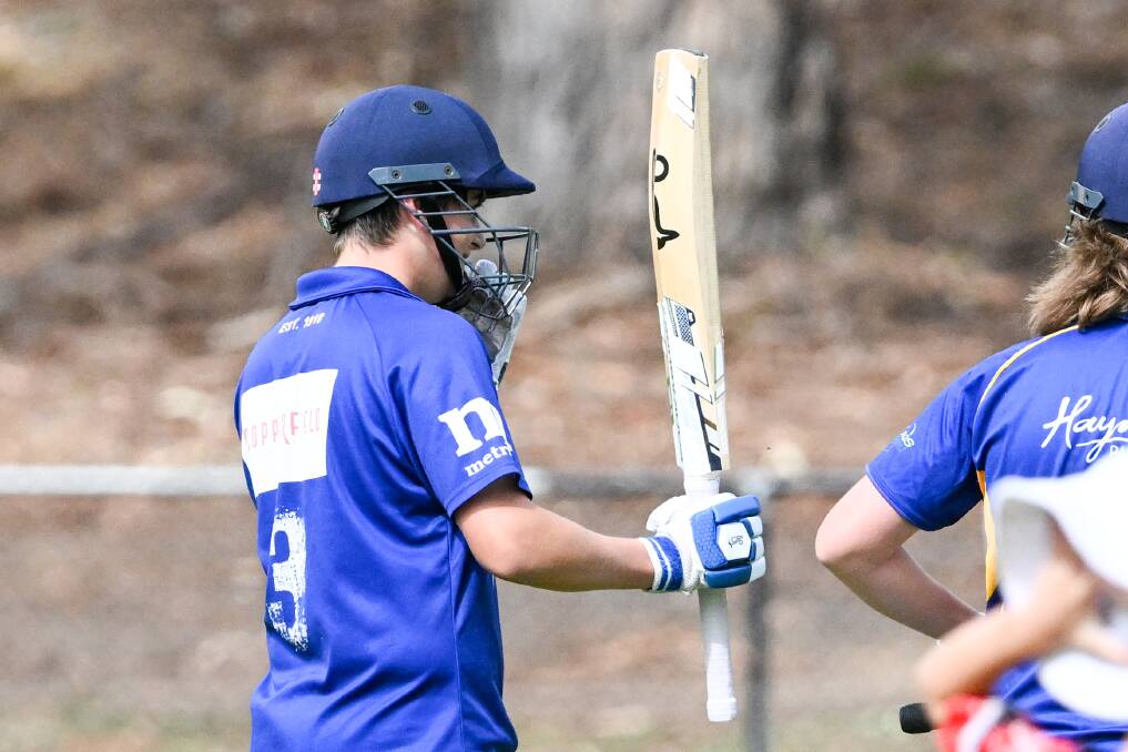 Golden Square's Jake Mulqueen made an unbeaten 106 off 46 balls against Bendigo United in the BDCA under-16B competition. Pictures by Darren Howe