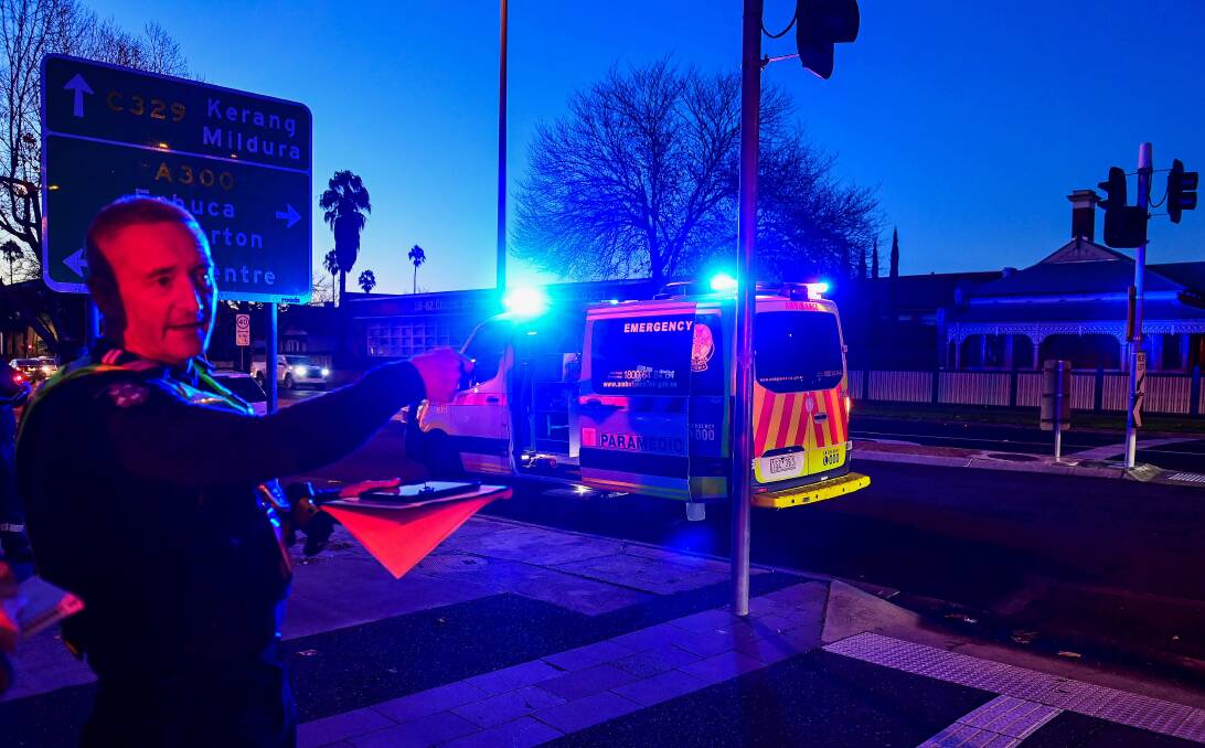 Leading Senior Constable Todd Deary from Bendigo Highway Patrol at the scene of the crash. Picture by Brendan McCarthy