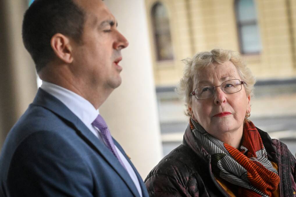 Mayor Andrea Metcalf with then council Games director Andrew Cooney the day Victoria 2026 was cancelled by the state government. Picture by Darren Howe