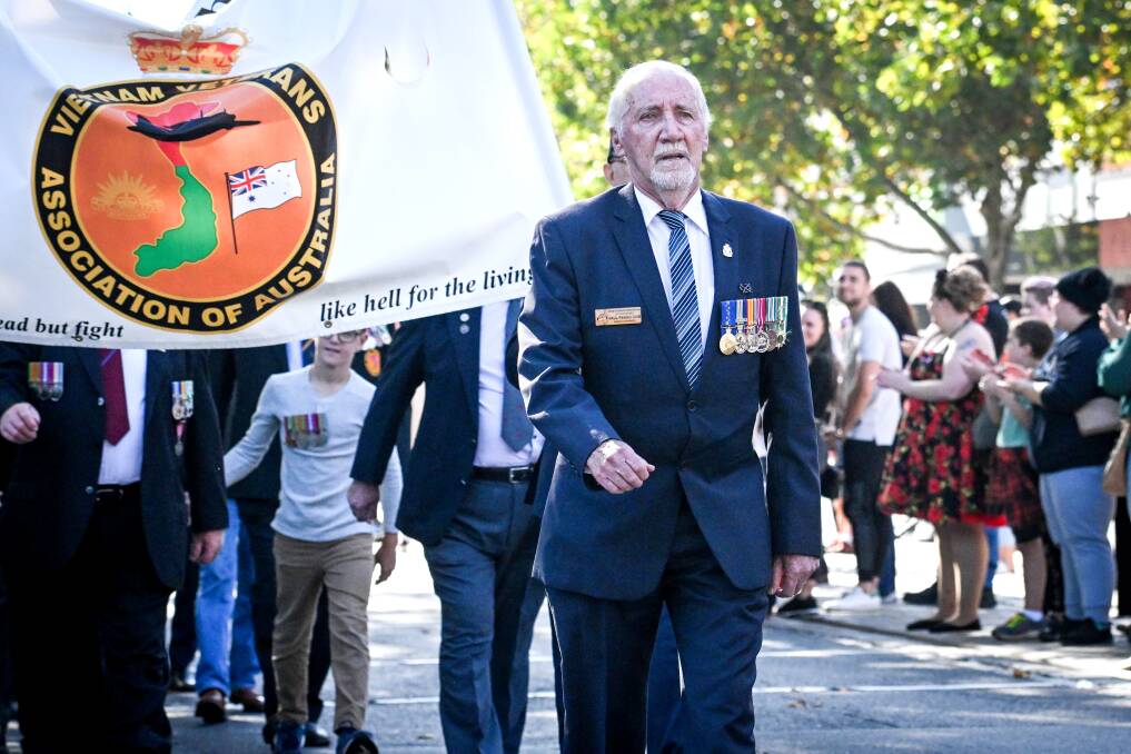 Paul Penno OAM during an Anzac Day march in 2023. Picture by Darren Howe