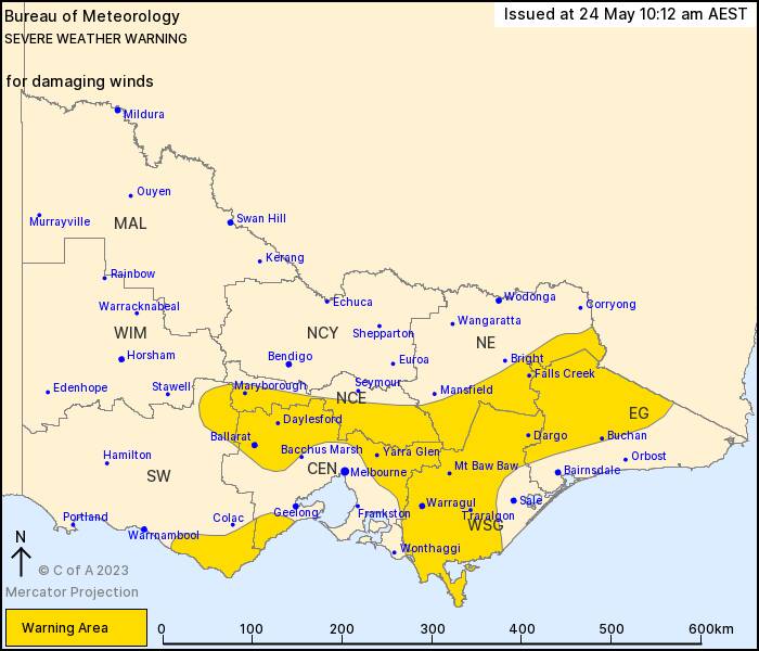 Wild winds expected on Thursday in parts of central Victoria