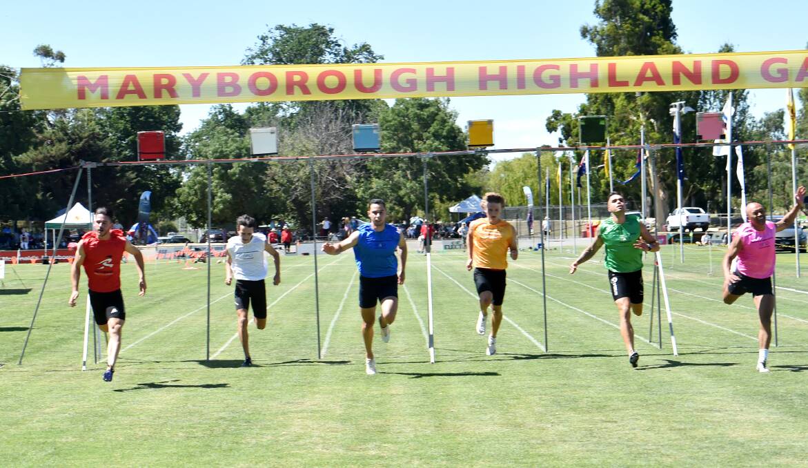 Rupert Lugo crosses the finish line first at the 2019 Maryborough Gift. Picture: DARREN HOWE