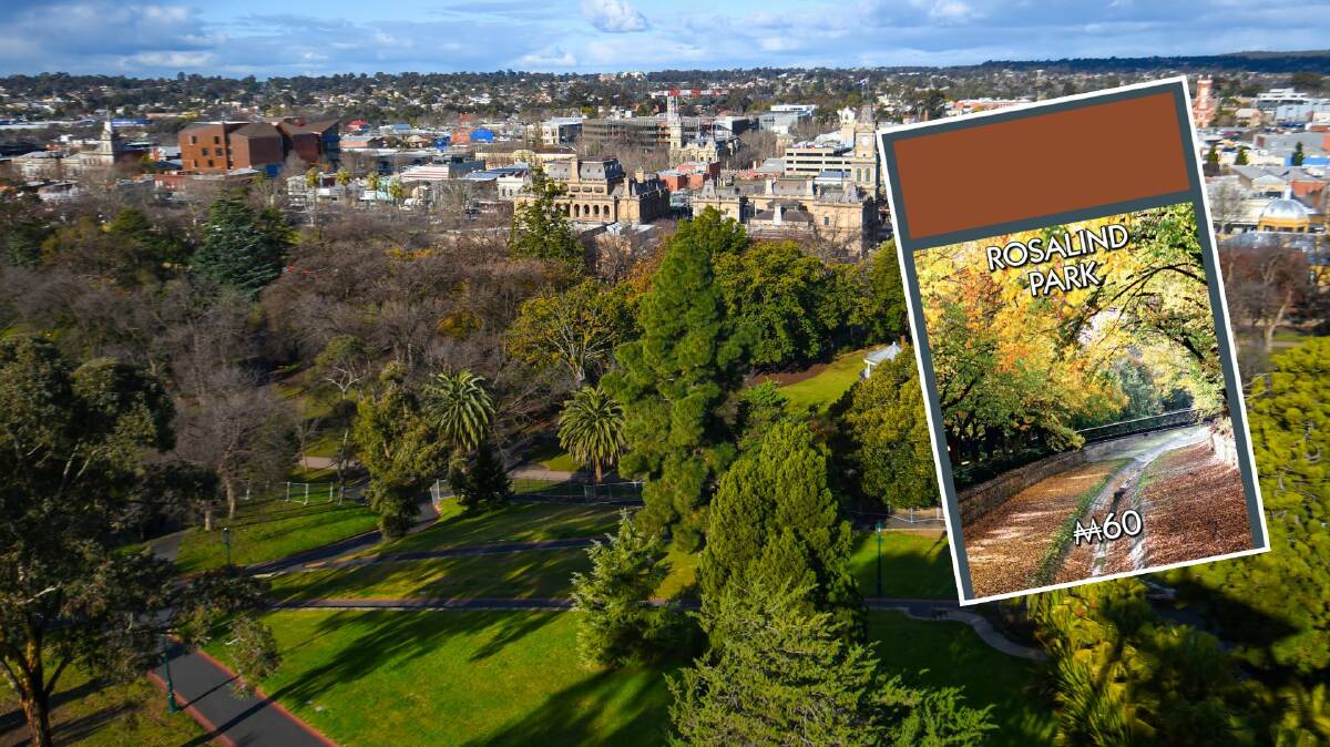 Rosalind Park has been unveiled as one of the brown properties in the Bendigo edition of Monopoly. The rest of the board will be unveiled on Wednesday. Picture by Darren Howe, inset supplied