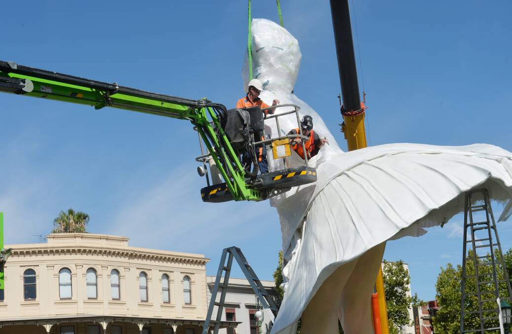 SHOWSTOPPER: Forever Marilyn was installed in Rosalind Park earlier in the week. Since then ticket sales for the Bendigo Art Gallery exhibition have soared. Picture: DARREN HOWE