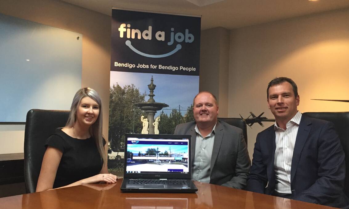 AFS & Associates Chartered Accountants Bendigo marketing and communications officer Evelyn Ritchens, Find A Job managing director Adam Goodes and AFS & Associates Chartered Accountants Bendigo partner Brad Ead.