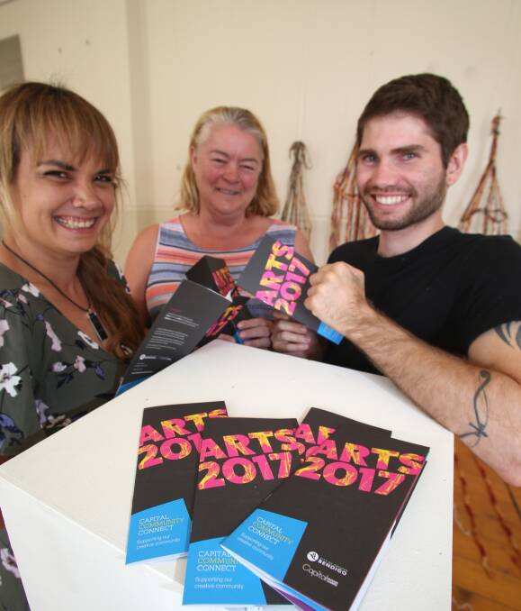 THE YEAR AHEAD: Artists Arkeria Armstrong, Janet Bromley and Troy Firebrace are excited for the Arts Calendar launch at Dudley House on Friday. Picture: GLENN DANIELS