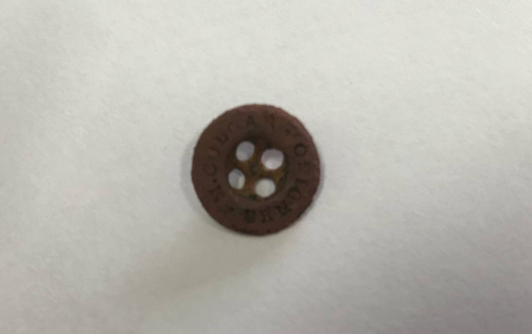 Allan Valentine found this copper button in Spring Gully. It has M Colgan, Bendigo on it.
Mr Colgan was a tailor in Bendigo n the 19th century.