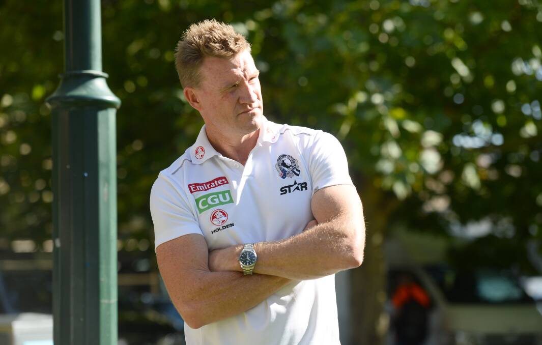 Nathan Buckley is pictured during the Collingwood Football Club's visit to Bendigo in 2015. Picture by Jim Aldersey
