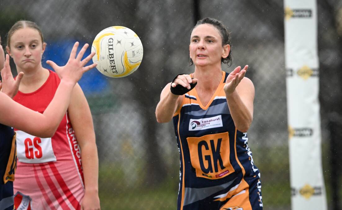 Maiden Gully YCW's Jayne Norton launches the Eagles into attack during Saturday's clash at Bridgewater. Picture by Darren Howe