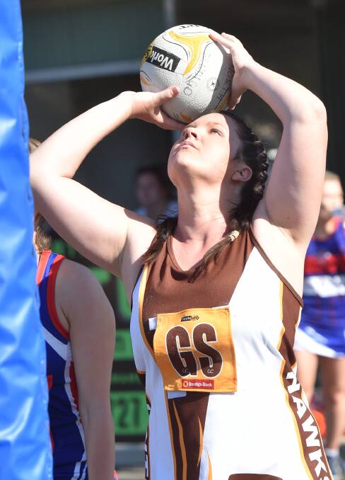 FOCAL POINT: Jenna Baker stepped up from A-reserve to be a major contributor in Huntly's A-grade win over Mount Pleasant. Picture: DARREN HOWE