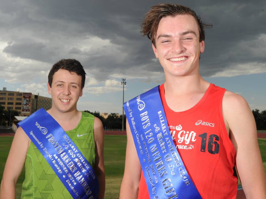 VICTORY DASH: Brothers Kyle and Jake Hilson, from White Hills, both won events at the two-day Ballarat Gift carnival last weekend at Eastern Oval. Picture: NONI HYETT