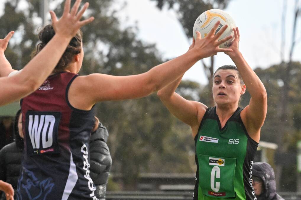 Chelsea Sartori doing what she does best, taking charge on the netball court for Kangaroo Flat. Picture by Darren Howe