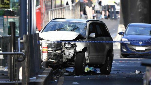 The car allegedly driven by Saeed Noori in Flinders Street last week.  Photo: JOE CASTRO