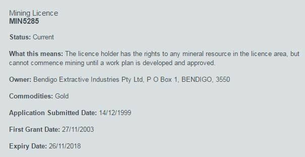 Details of the mining licence for the Midland Highway lot. Picture: EARTHRESOURCES.VIC.GOV.AU