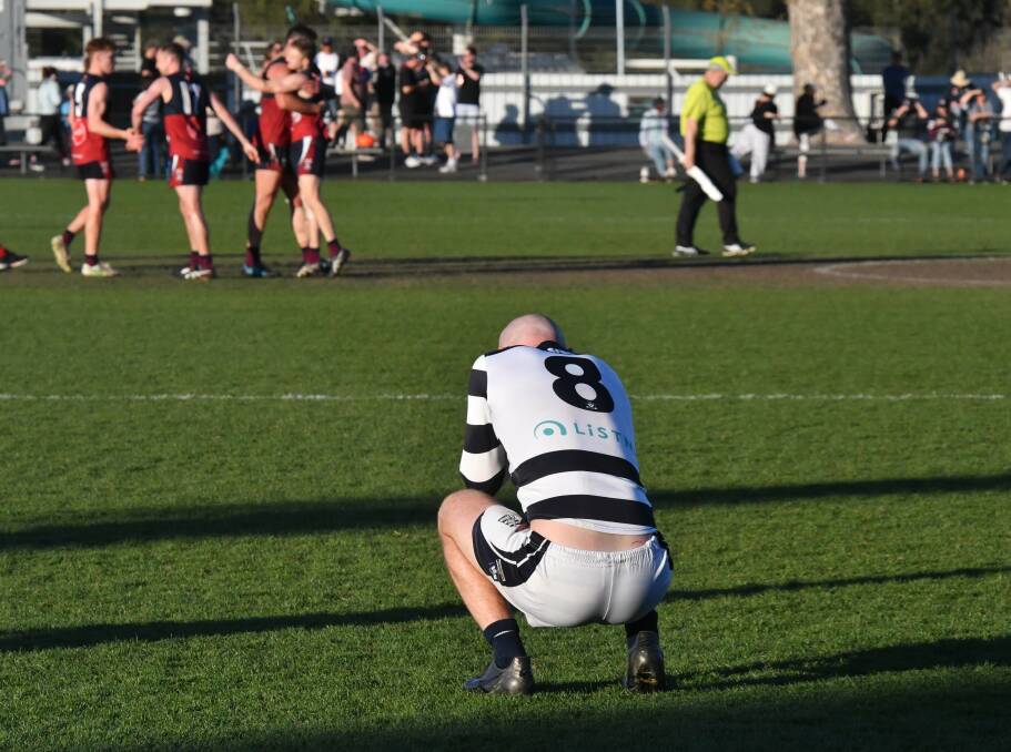 End of an era - Lachlan Sharp's final day as a Strathfieldsaye player after the Storm lost the preliminary final to Sandhurst. Picture by Adam Bourke