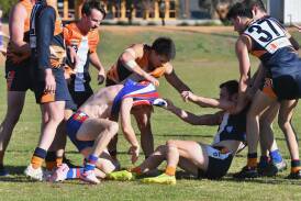 Tempers flared in the first quarter of Saturday's MGYCW versus Pyramid Hill clash at Marist College. Picture by Adam Bourke