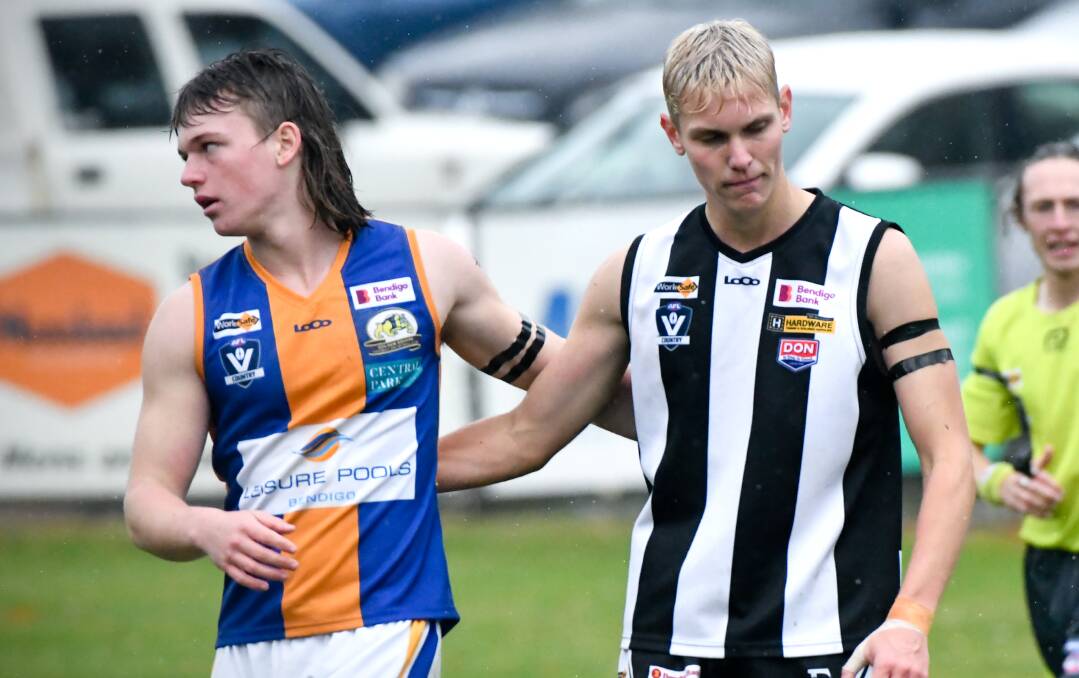 Support and mateship were on display in spades in the under-18 game between Castlemaine and Golden Square. Picture by Noni Hyett
