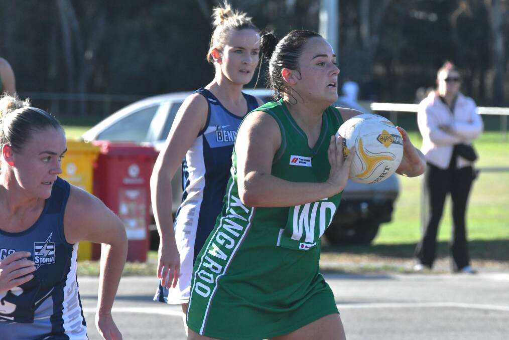 Wing defence Bronte Deary was one of Kangaroo Flat's best players in Saturday's win against Strathfieldsaye. Picture by Adam Bourke