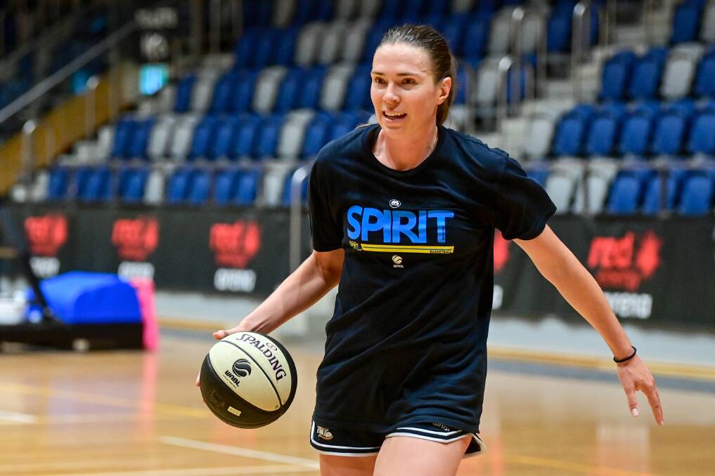 Bendigo Spirit centre Ruth Davis works on her game at club training on Tuesday. Picture by Brendan McCarthy