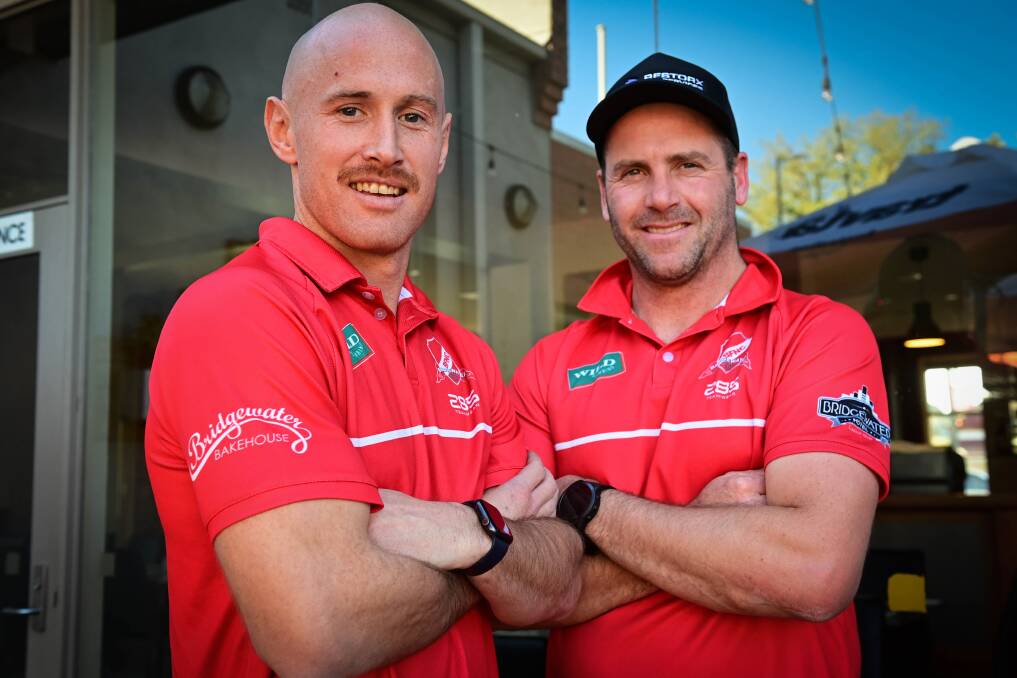 Lachlan Sharp and Rick Ladson will share the coaching duties at LVFNL club Bridgewater next year. Picture by Brendan McCarthy