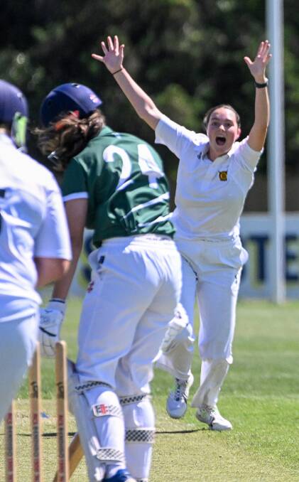 Bendigo's Bella Eddy celebrates a wicket against Gisborne. Picture by Darren Howe