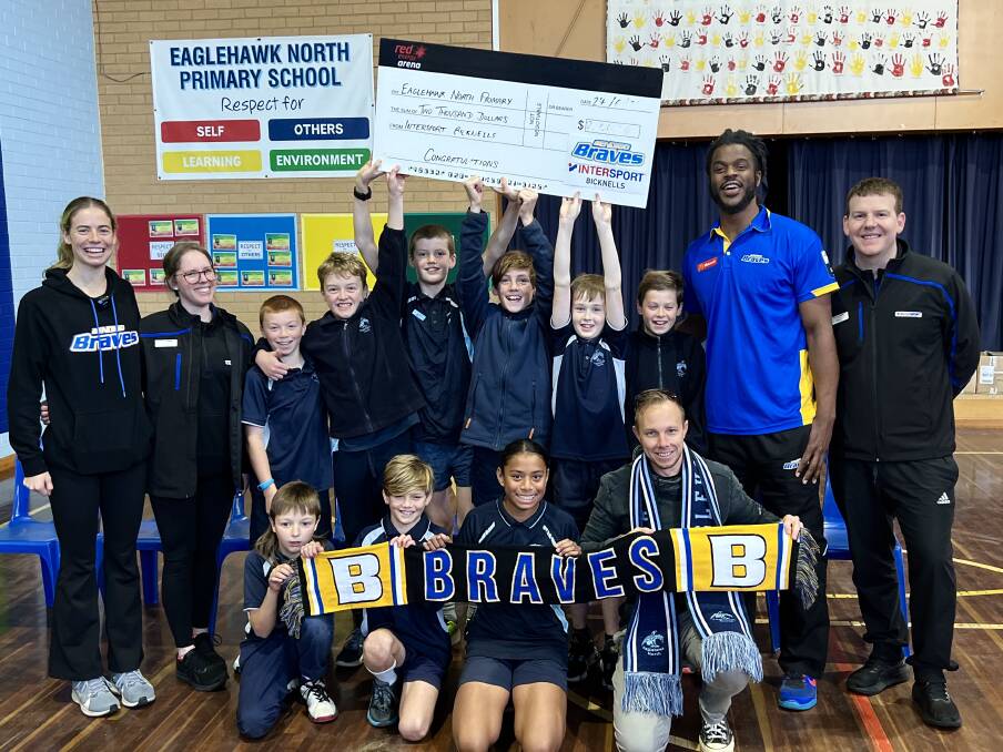 Eaglehawk North Primary School students celebrate their win in the Bendigo Braves Bicknell's Cup. Picture contributed