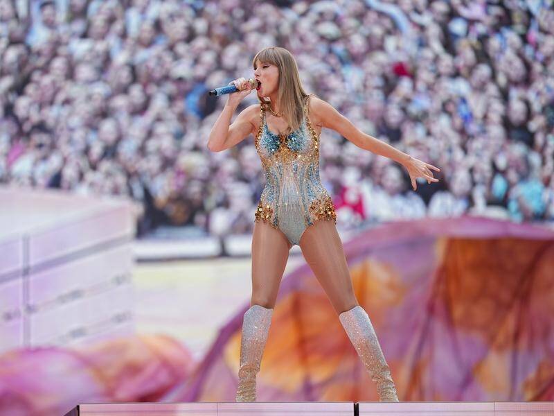 Taylor Swift performs at Wembley Stadium in London as part of her Eras Tour. (AP PHOTO)