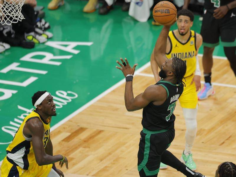 Boston Celtics guard Jaylen Brown scored 40 points in the 16-point win over the Indiana Pacers. (EPA PHOTO)
