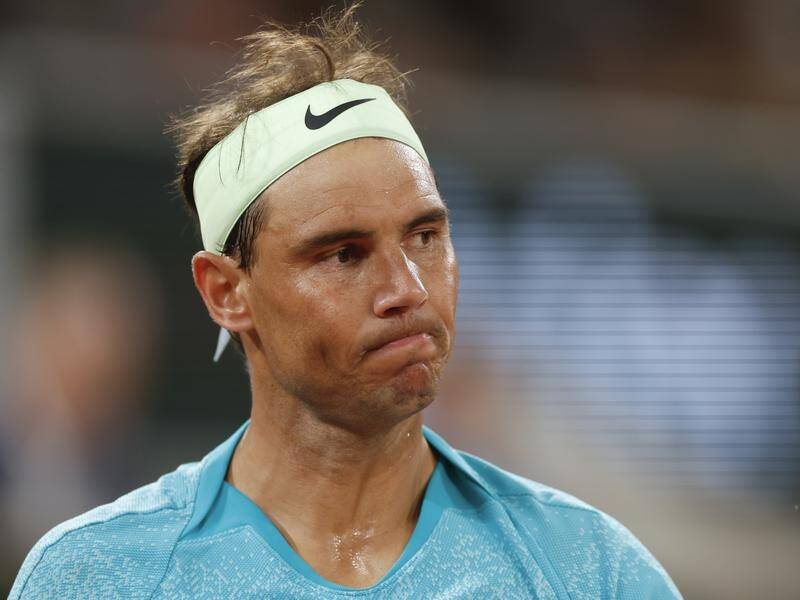 Rafael Nadal grimaces during his first-round exit at the French Open to Alexander Zverev. (AP PHOTO)
