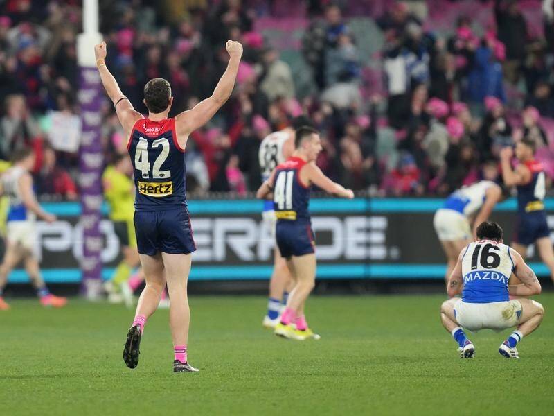 Melbourne have survived a strong finish to see off North Melbourne at the MCG. (Daniel Pockett/AAP PHOTOS)
