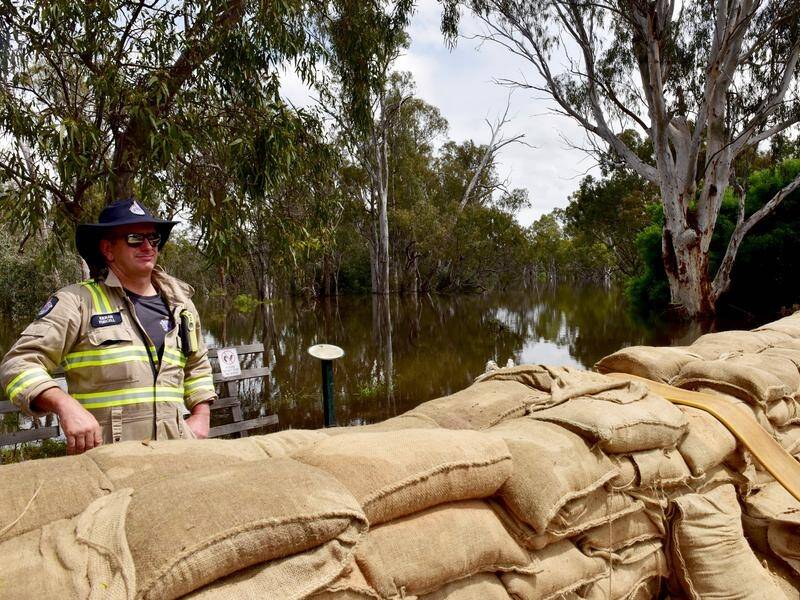 A levee was built through Echuca streets in a bid to protect the centre of town. (Brendan McCarthy/AAP PHOTOS)