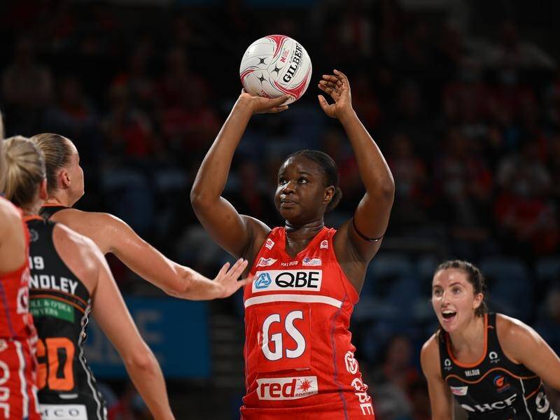 NSW Swifts shooter Samantha Wallace-Joseph has been called on to explain her online comments. (James Gourley/AAP PHOTOS)
