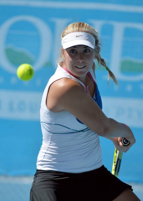 TALENTED: Australian tennis young gun Abbie Myers in action at the Bendigo Festival of Tennis this week. Picture: BILL CONROY