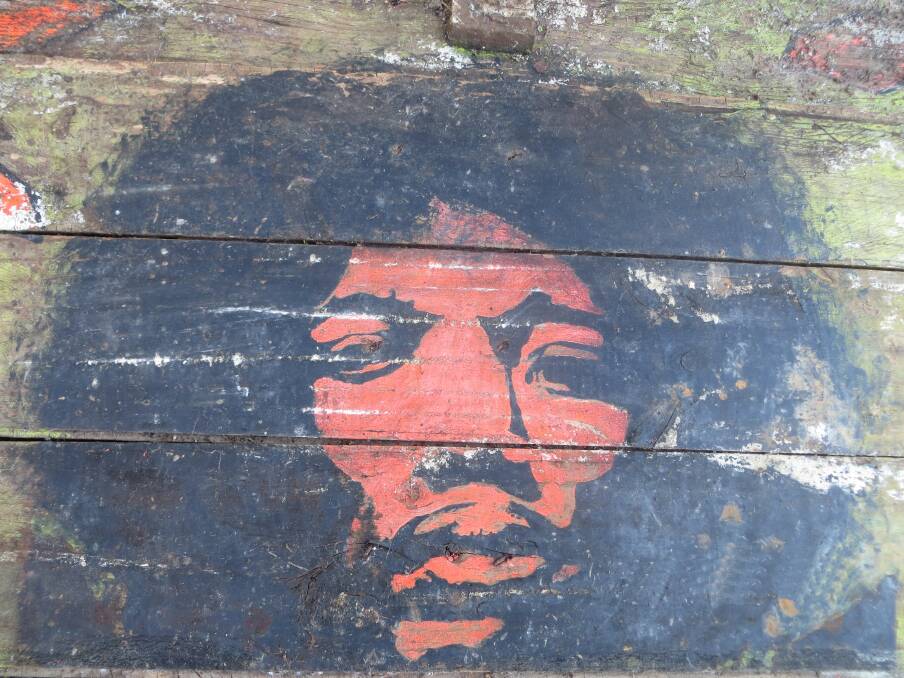 Mural of Jimi Hendrix on the cellar door where Barry Rohde had band practice.