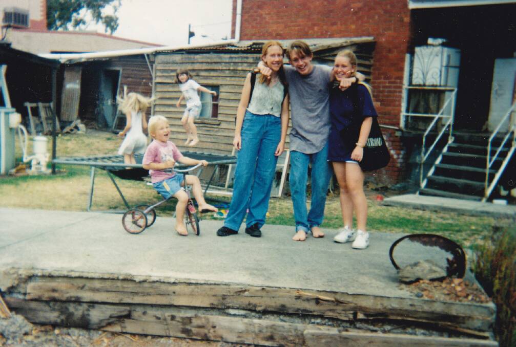 COUSINS: Holly and Aimee Rohde on the trampoline with Jacob, Jessica, Lucas and Renee Rohde in 1994.