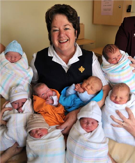 SURROUNDED: St John of God Hospital maternity unit manager Shirley Lechmere juggles her own grandchildren, along with three other sets of twins on the ward this week. Picture: BILL CONROY