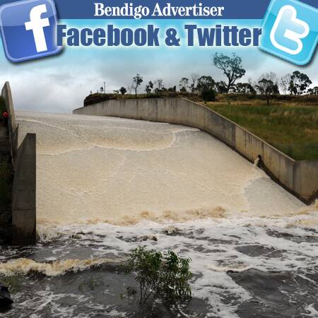 GUSHING: The Lake Eppalock spillway is flowing for the first time since 1996. Picture: JIM ALDERSEY
